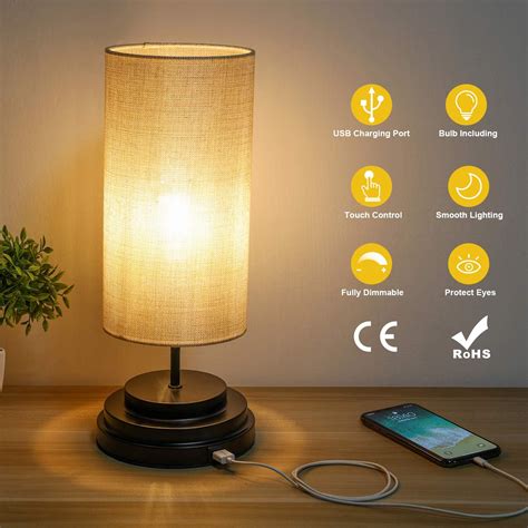 JIAWEN Touch Bedside Lamps, Dimmable Table Lamp with 2 USB Charging Ports, Modern Bedside Table Lamp with White Shade for Nightstand, Bedroom, Living Room, Dinning Room, Desk (Bulb Included) 1,019. 100+ bought in past month. £2299. Save 5% on any 4 qualifying items. Get it tomorrow, 31 Jan.